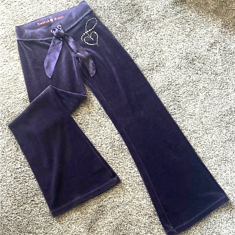 Rare Twisted Heart Y2K velour vintage wide leg flare pants